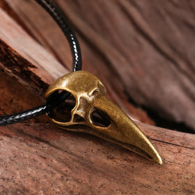 Vintage Men's Gothic Eagle Jewelry Punk Bird Head Pendant Necklace Black Leather Rope Raven Skull Necklace for Cool Boys
