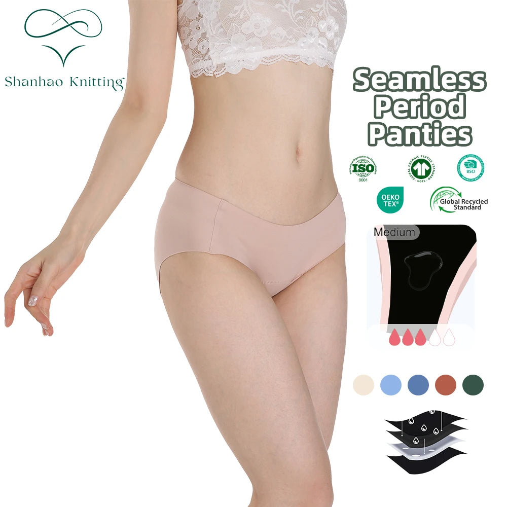 Shanhao Women's Seamless Menstrual Panties 4 Layer Absorbent Period Panties Seamless Period Leakproof Underwear for Women MegaBDM