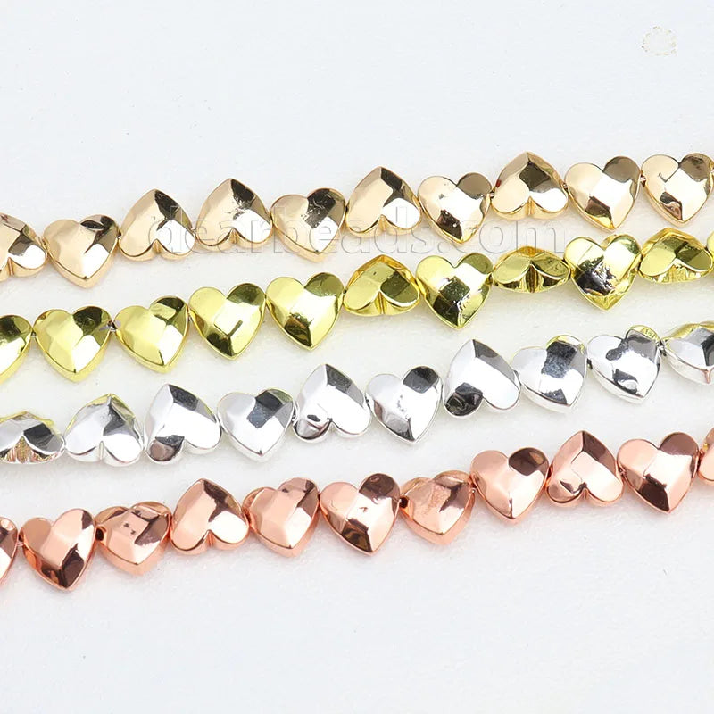 New Bulk Faceted Heart Shape Hematite Beads Plated Colourful Gemstone Beads for Charms Jewelry Making