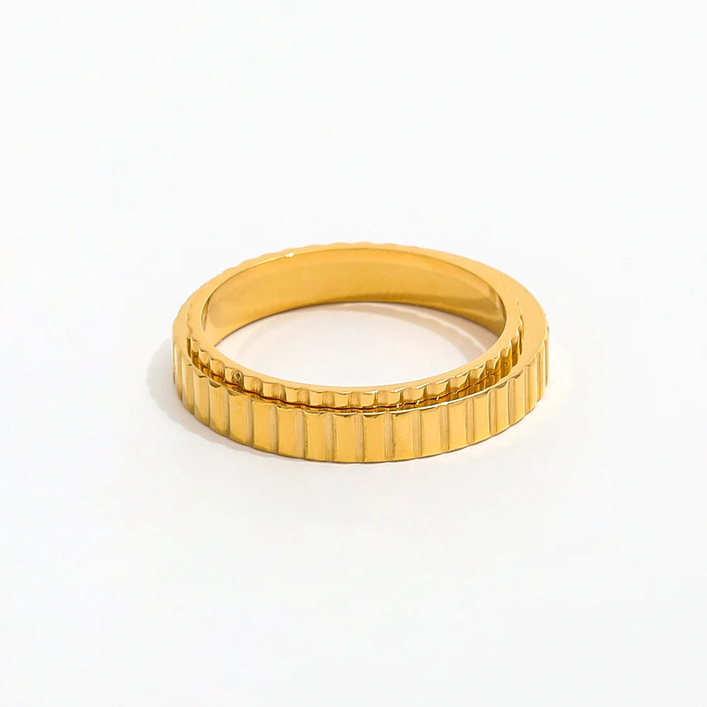 High End 18K Gold Plated Super Fine Thin Ridged  Stainless Steel Ring Fashion Jewelry Trendy Finger Ring for Women