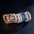 HOVANCI Real 18k Gold Plated Sparkling Colorful CZ Crystal Finger Ring Rainbow Baguette Cubic Zirconia Rings