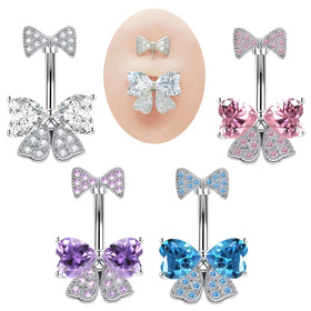 Surgical Stainless Steel Piercing Body Fashion Women Jewelry Butterfly Belly Button Ring CZ Zircon Bowknot Navel Ring