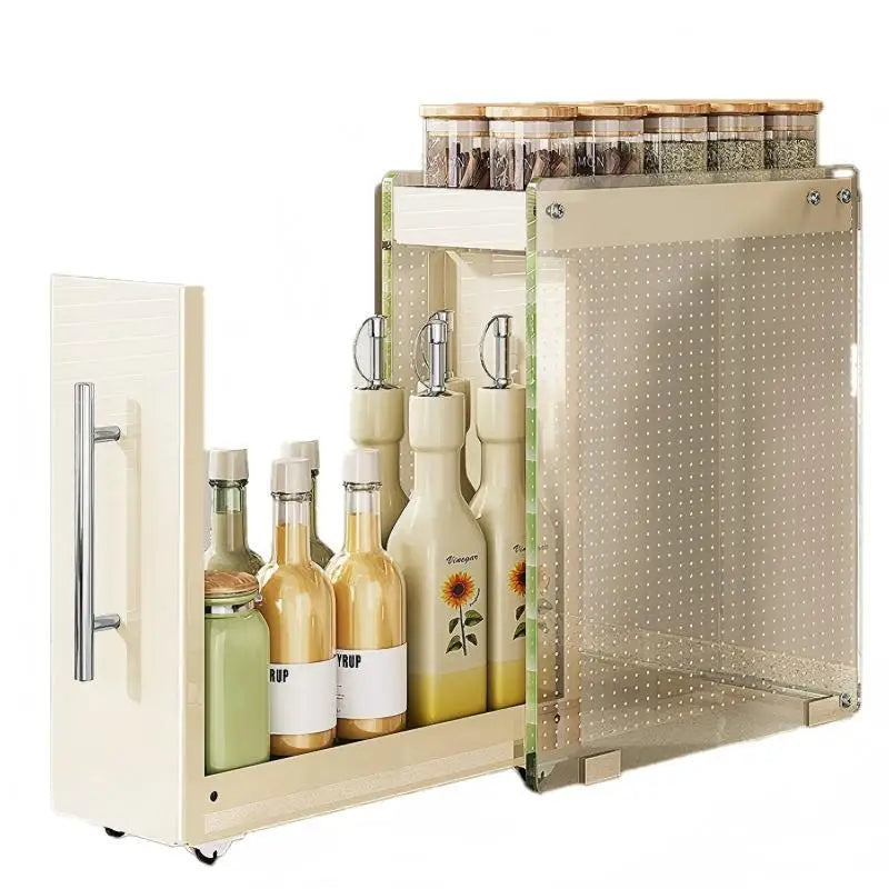 Wall Mounted Metal Pull Out Corner Organizer Kitchen Storage Rack Seasoning Rack Oil Salt Sauce Vinegar Bottle Holder