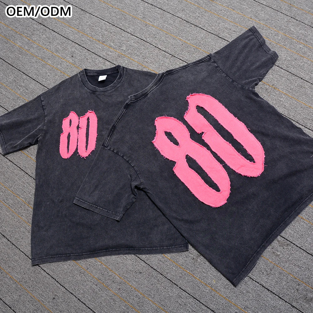 Manufacturer High Quality Your Own Brand logo Custom Heavyweight T-shirt Washed Vintage t Shirt Acid Wash 250G 100% Cotton