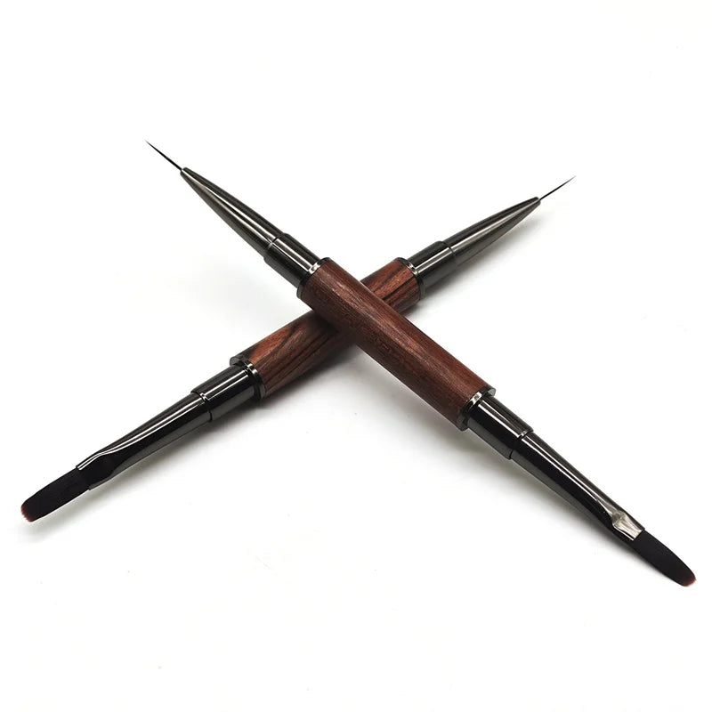 2 in 1 Nail Tools Nylon Hair Black Metal Handle Dual Ended 12mm Long Liner Painting Brush Nail Art Gel Brush Oval for Design