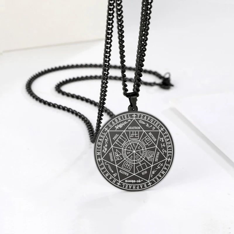 Hot Sale 7 Archangels Sigil Charm Necklaces Pentacle Magic Mascot Amulet Lucky Protection Supernatural Talisman Necklace