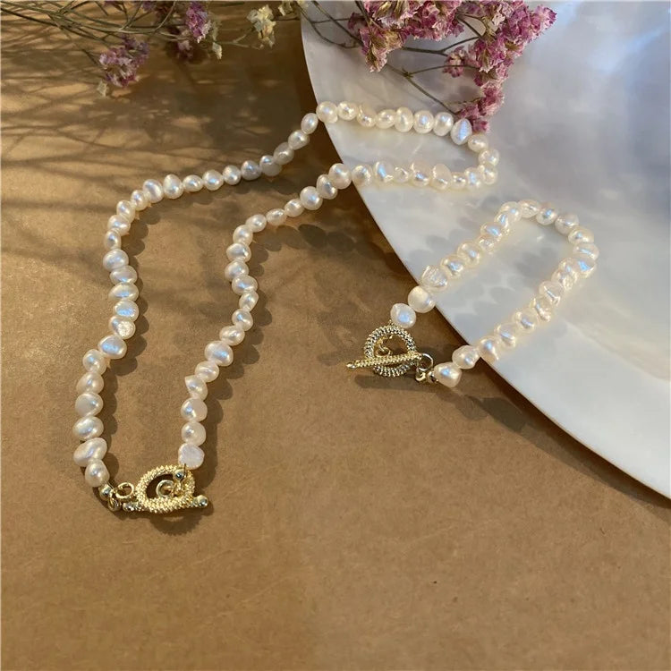 New French Vintage Baroque Special Necklace Shaped Freshwater Pearl Clavicle Chain Necklace