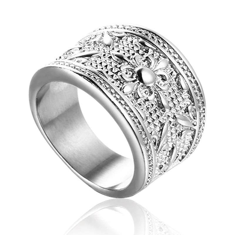 Vintage Antique Art Fleur De Lis Ring Cross Flower Wedding Floral Band Rings