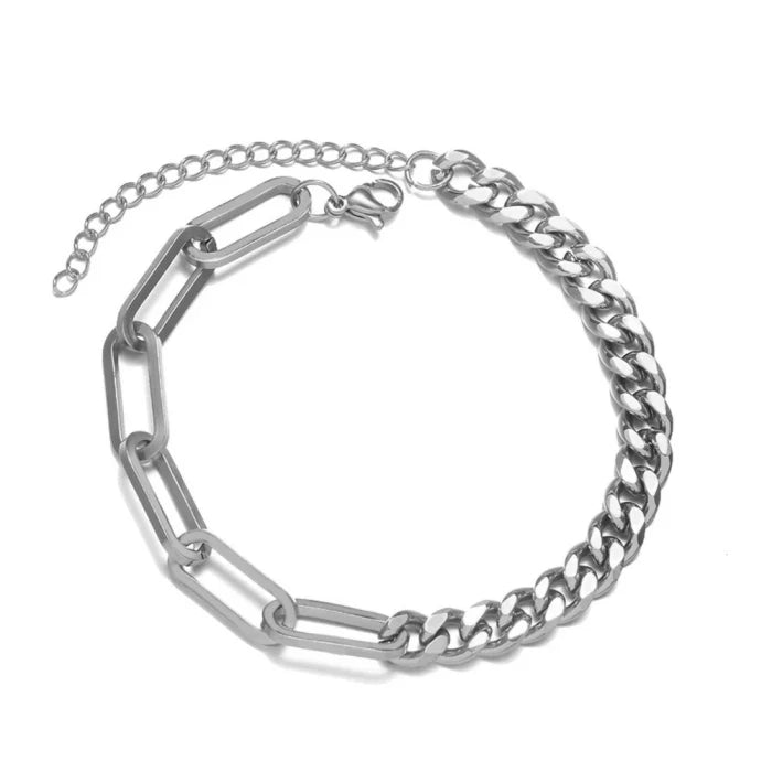 Hot Trendy Fashion Hip Hop 316L Stainless Steel Non Fading Waterproof Simple Splice Paperclip Cuba Chain Bracelet for Men Women
