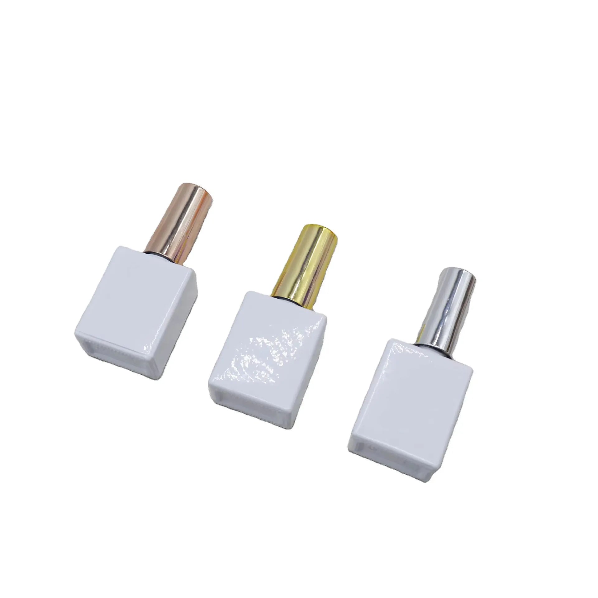 Bright White Square 15ml Nail Polish Bottles 10ml Cuticle Oil Empty Golden/Silver Cap 10 ml Nail Polish Bottle Square with Brush