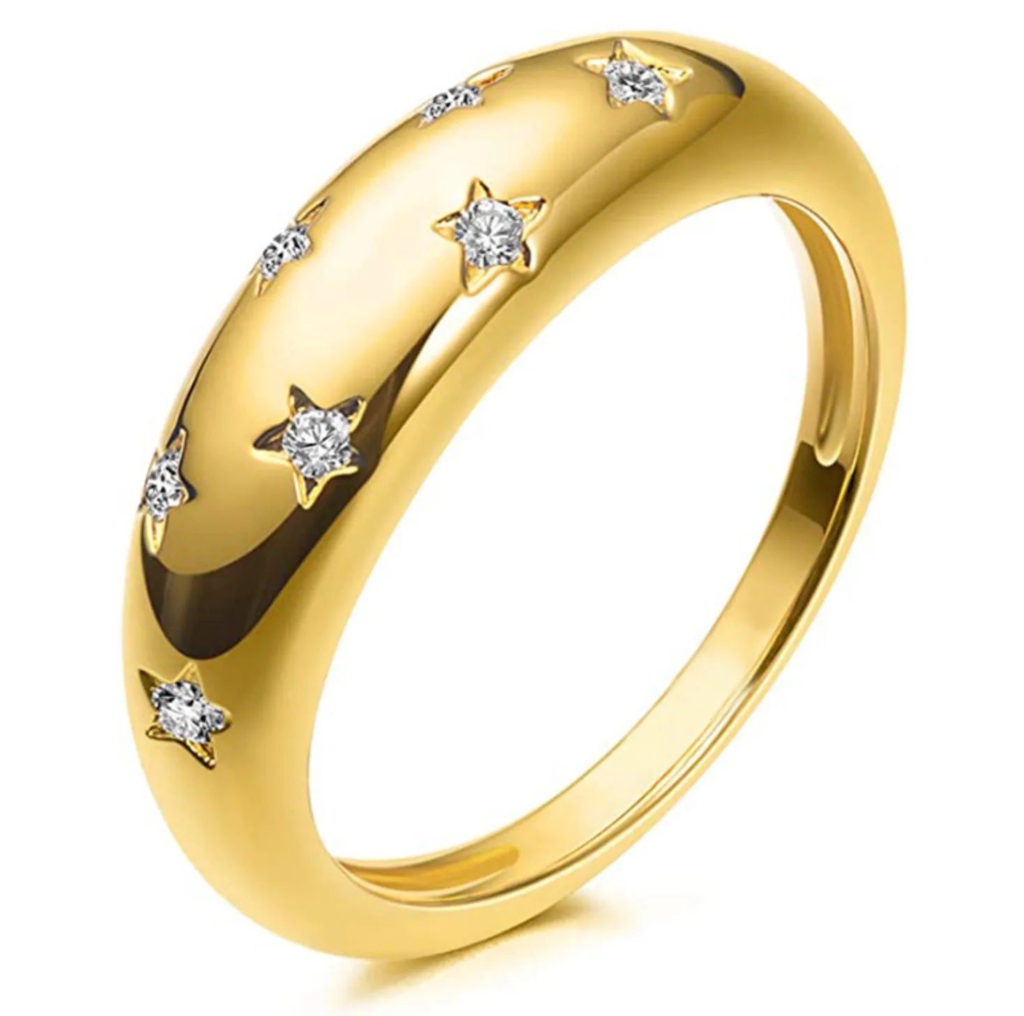 High End 18K PVD Gold Plating Trendy North Star Stainless Steel Rings Unisex Jewelry