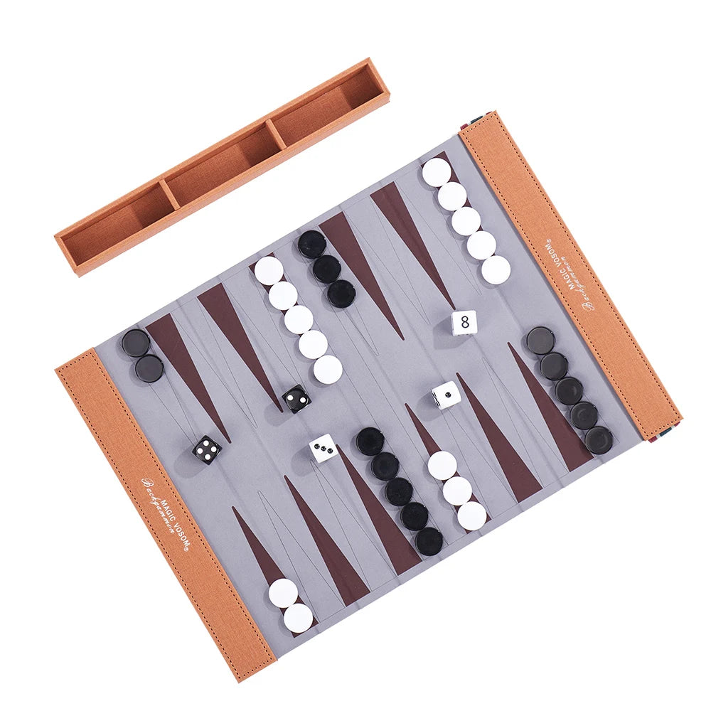 In Stock New Design Travel Foldable Portable Fabric Chess Games Set Handmade Premium Luxury Roll up Leather Backgammon