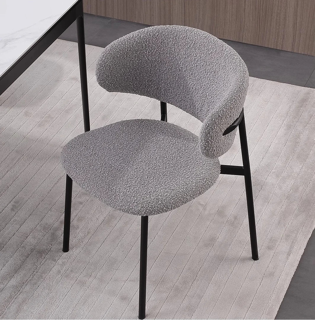 Sweetcrispy Dining Chairs Set of 4 Boucle Upholstered Modern Kitchen Chairs with Curved Backrest & Metal Legs Living Room