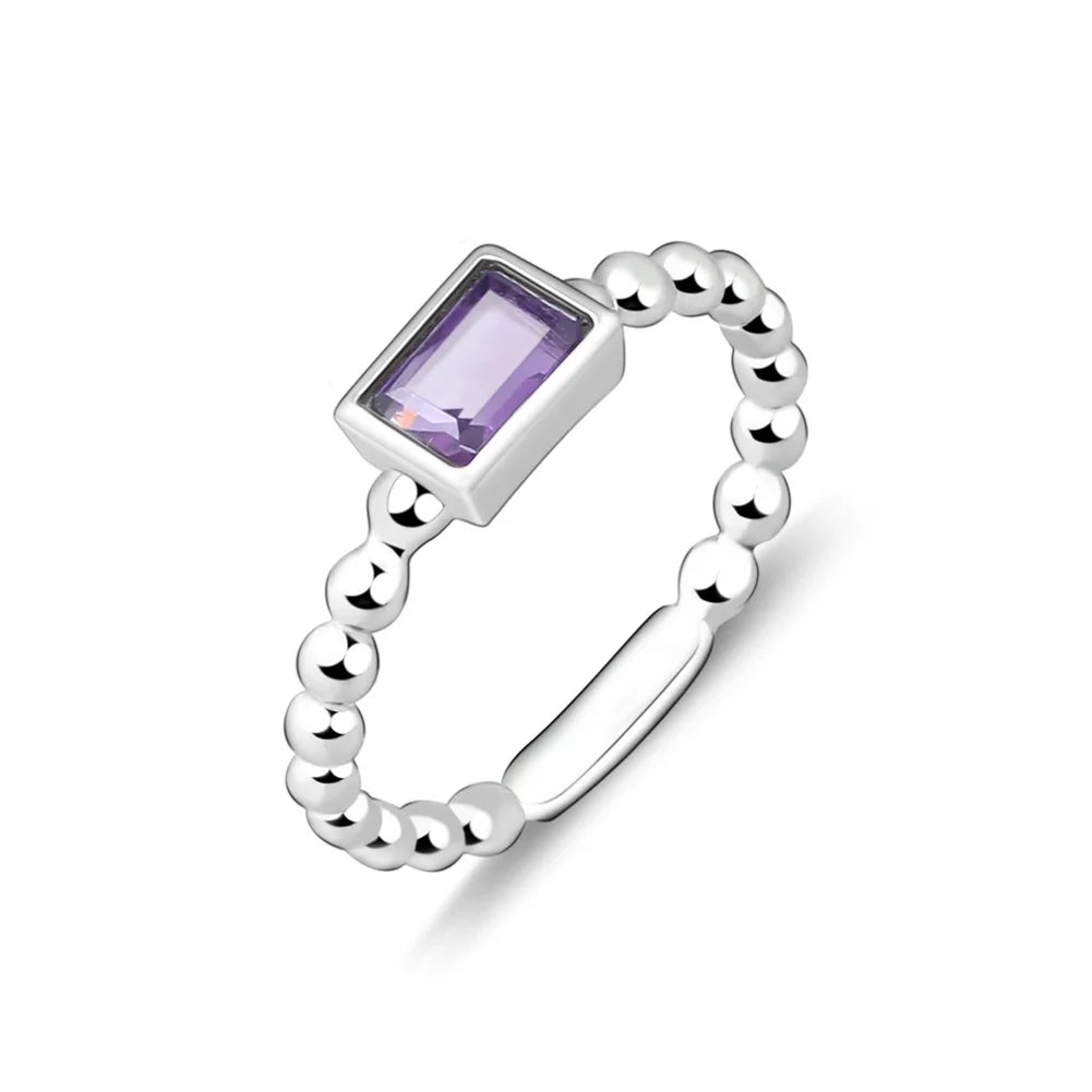 Drop-Shipping Fashion 925 Sterling Silver Rhodium Plated Amethyst Gemstone Jewelry Ring for Daily Life