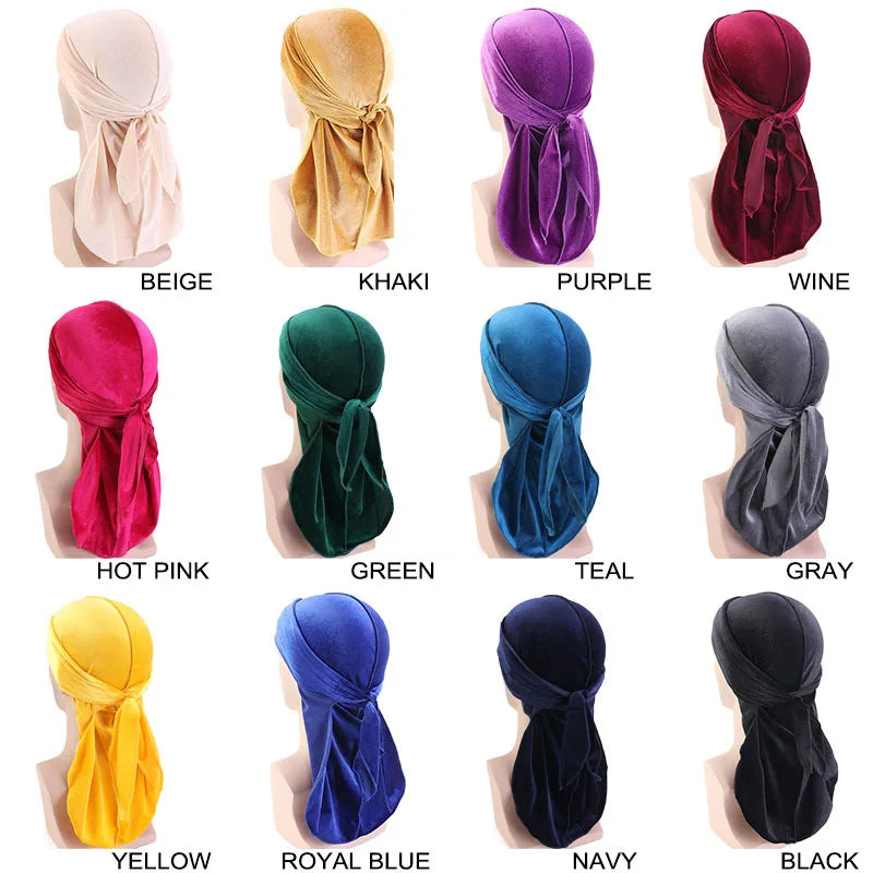 Durag Hombre Long Tail Pirate Bonnet Korean Velvet Hip Hop Cape Wave Cap for Men for Cycling Sports Parties