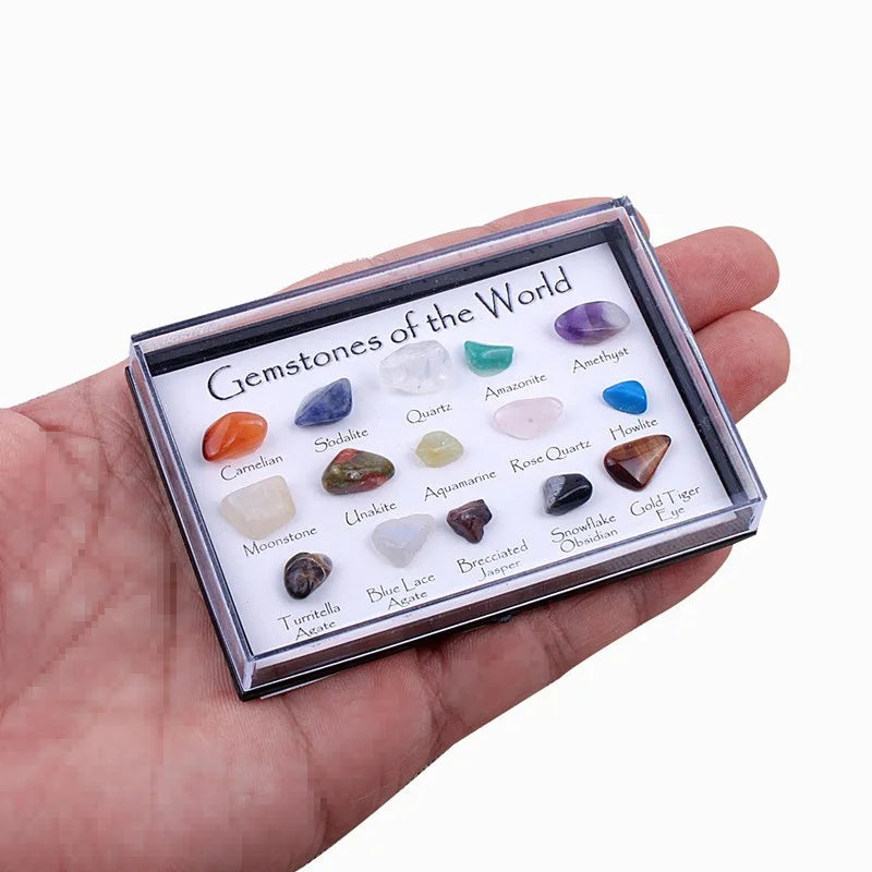 Crystals Set for Healing Meditation Polished Raw Chakra Stones Gift Box Natural 15 Pcs Love Gemstone Feng Shui 5 Boxes Irregular