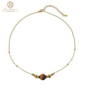 18k Gold Plated Stainless Steel tiger Eye Stone Black Onyx Lapis Lazuli Stone Gemstone Pendant Necklace for Women