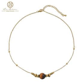 18k Gold Plated Stainless Steel tiger Eye Stone Black Onyx Lapis Lazuli Stone Gemstone Pendant Necklace for Women