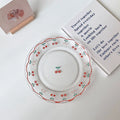 Solhui Cherry Glass Plates With Wavy Red Lines for Fruit Cake & Salad 19.5cm