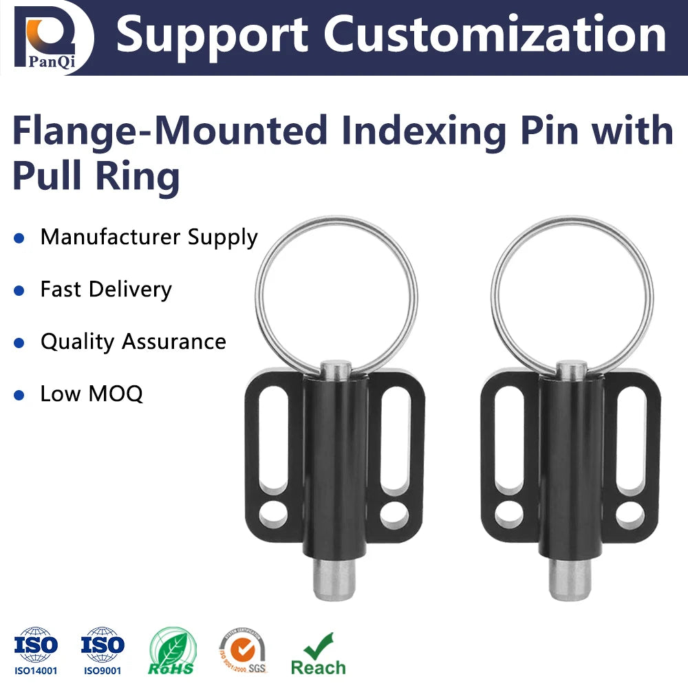 PANQI FD805 Hot Selling Safety Spring Loaded Flange Indexing Pin Pull Ring Black Stainless Steel Customizable Size Carton ROHS