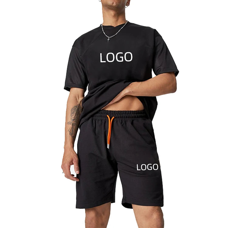 K220074 Custom Logo Summer Sportswear Shirt and Shorts Set for Men Running Short Sleeve Tshirt Two Pieces Short Set