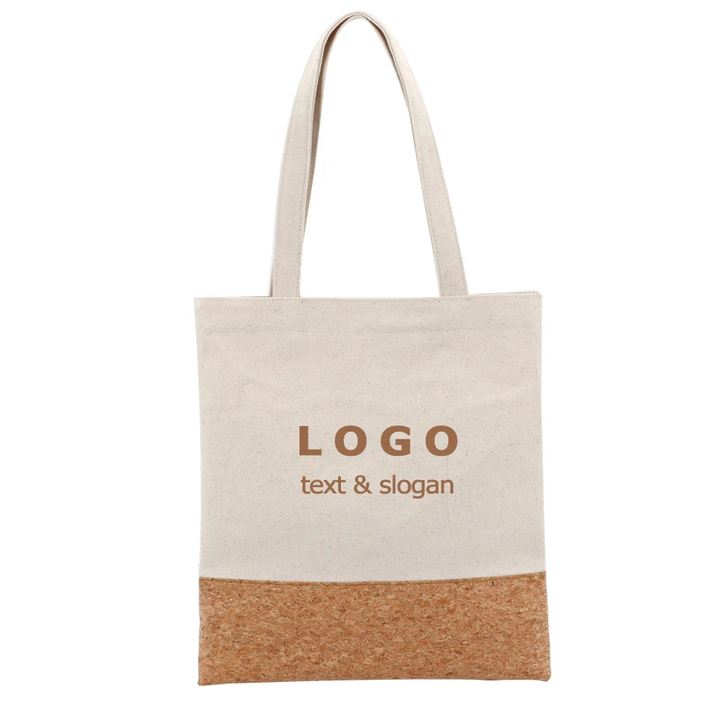 Promotional Canvas with Wood Grain Cork Tote Bag Unique Gift Fashion Unisex Eco Friendly Cotton Canvas Shopping Bag