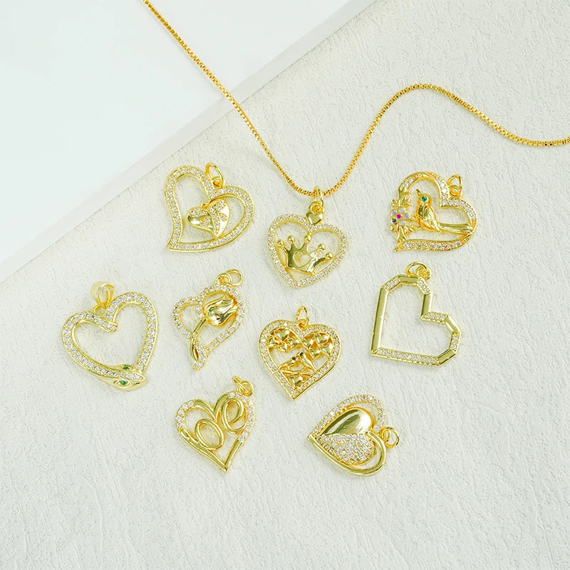 Fashion Jewelry Gold Plated Big Circle Forever Love Heart Shaped Flowers Bird Snake Zircon Pendant Charms for Couple Necklace MegaBDM