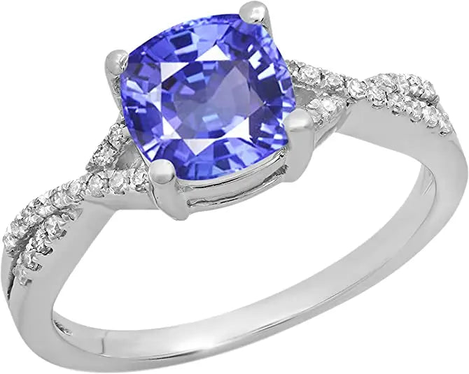 1.5 Carat Natural Blue Tanzanite Engagement Ring in Sterling Silver White Gold Plating Over Silver for Women