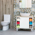 Modern Underbasin Furniture White Vanity Unit Adjustable Open Shelves 1 Door 7 Compartments Siphon Cut-Out MDF Bathroom Sink