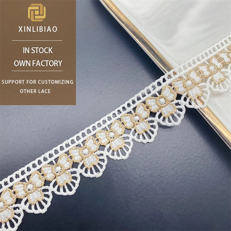 Wholesale Water Soluble Lace Garment Sewing Accessories with Gold Trim Polyester Multi-colored Lace Trim