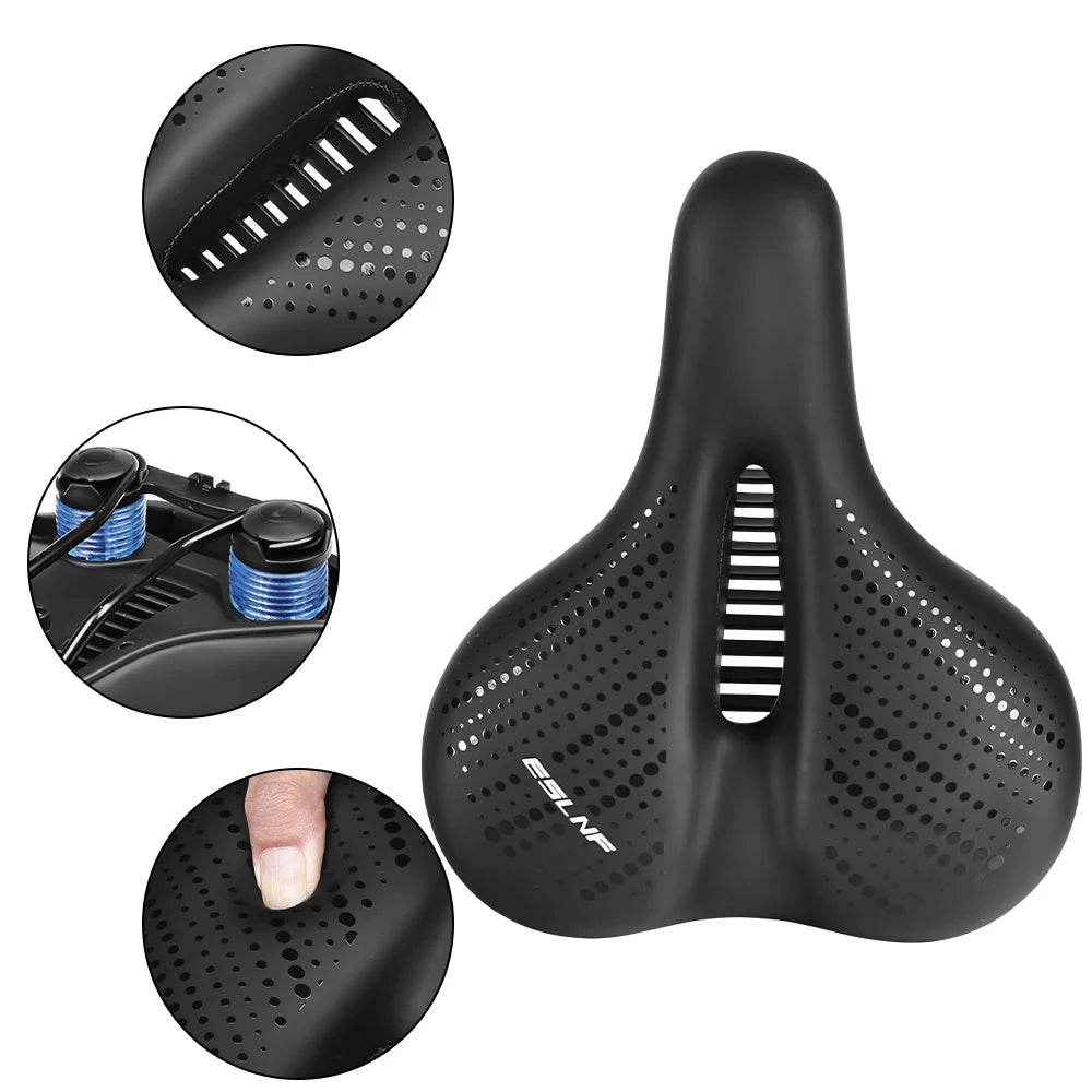 Comfortable Leather Large Wide Seat Waterproof Double Spring Absorbing Bike Saddle with Reflective MegaBDM