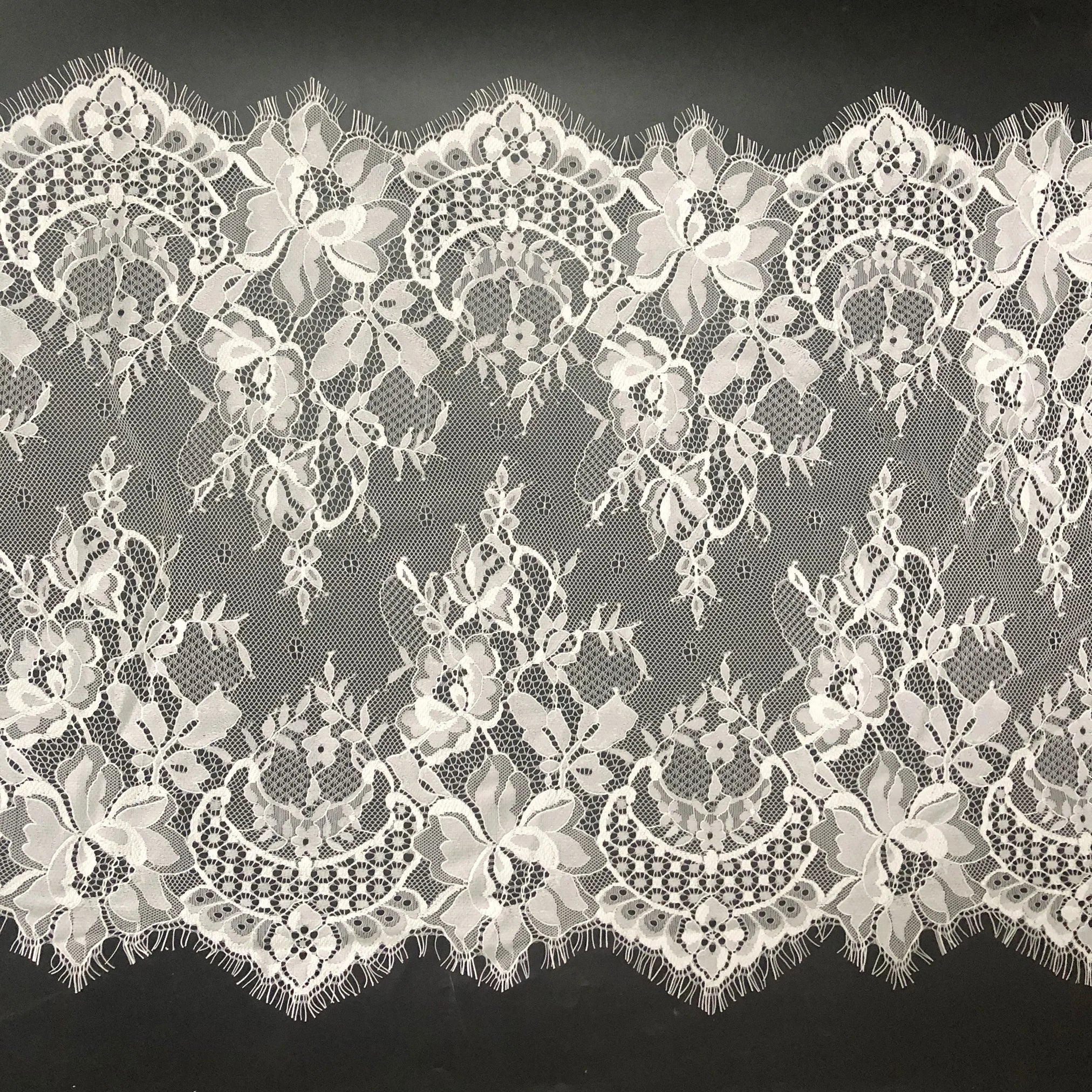 Fancy Flower Pattern Elastic Eyelash Chantilly Lace Trimming LT2195B
