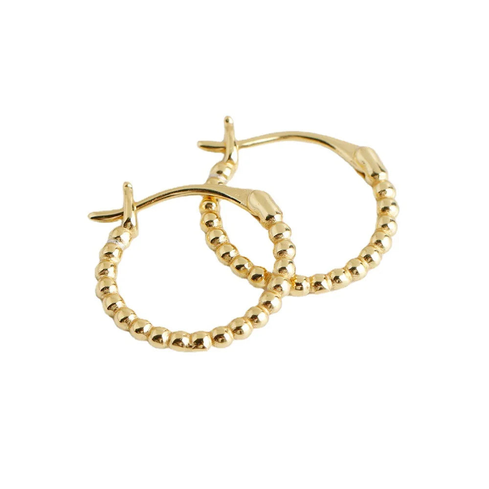 Fashion Earrings Jewelry 925 Sterling Silver Chunky Plain Round Ball Bead Gold Plated Hoop Earrings Women Silver Jewelry