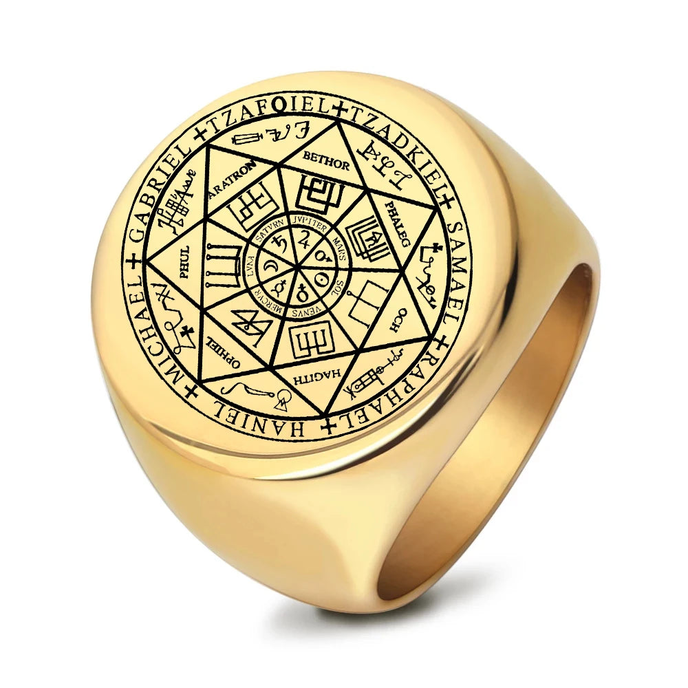 Factory Fashion Ring Circle Large Width Seven-Pointed Star Ring 18k Gold Plated Stainless Steel Gold Men's Ring Jewelry