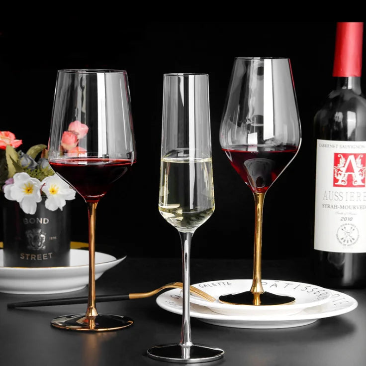 Eco-Friendly Durable Modern Handmade Plating Gold Stemmed Lead Free Clear Wine Goblet for Glass Drinkware 201-300ml