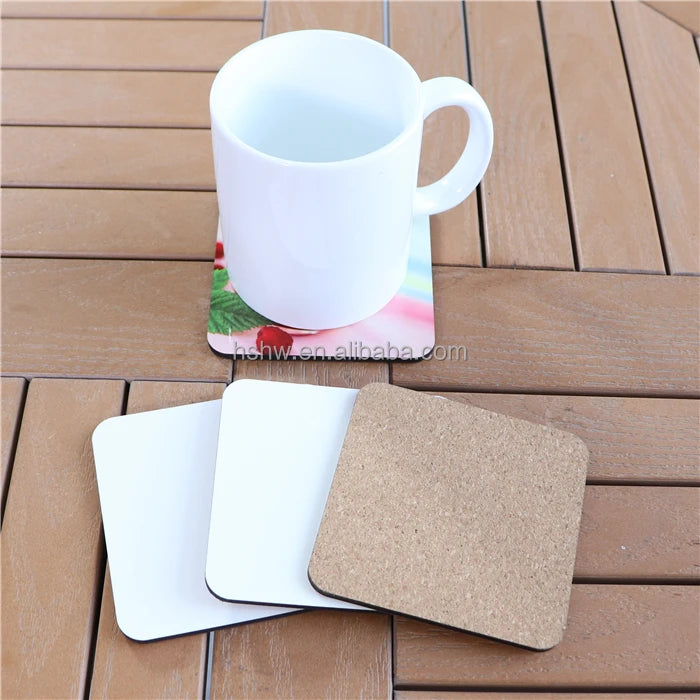 Wholesale White Waterproof Eco-Friendly Printable 100mm Square Blank Wooden Sublimation MDF Cork Coasters