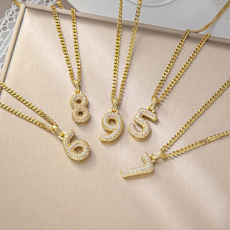 Hip Hops Digital Pendant Stainless Steel Zircon Diamond Necklace Angel Lucky Number Clavicle Chain Necklace Jewelry