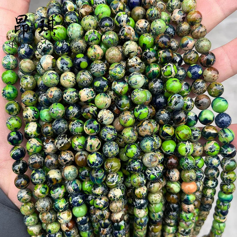 Wholesale Sea Sediment Jasper 6/8/10mm Loose Round Black Green Sea Sediment Jasper Beads