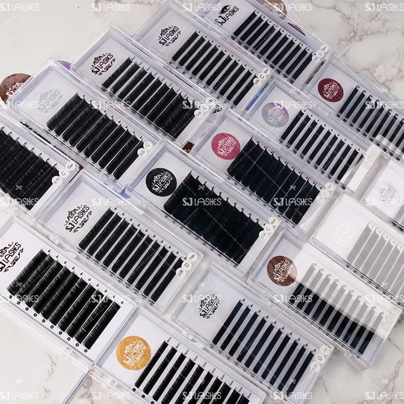 0.07D 0.05D 0.03D PBT Fiber Russian Volume Individual Lashes Eyelash Extension Easy Fans Synthetic Hair 15mm 0.07mm OY Tray Box