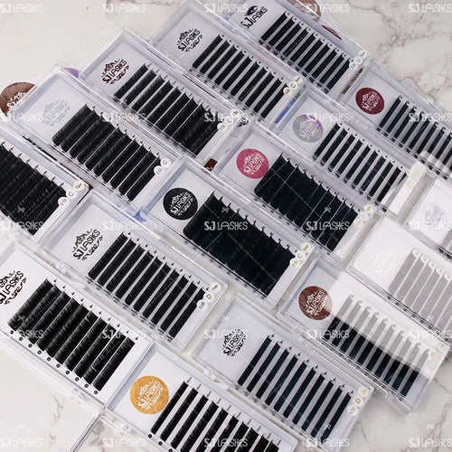 0.07D 0.05D 0.03D PBT Fiber Russian Volume Individual Lashes Eyelash Extension Easy Fans Synthetic Hair 15mm 0.07mm OY Tray Box