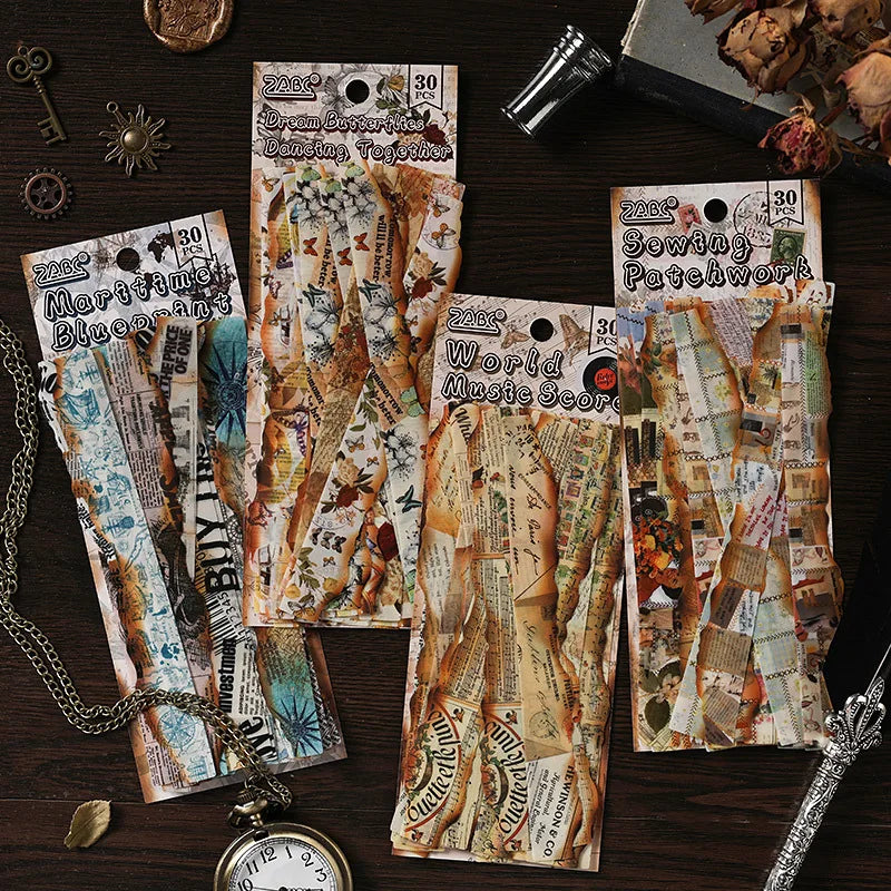 30 sheets per pack Daily Journal Manuscript Burning Sense Sticker Pack Vintage Premium Sense Handbook Stickers