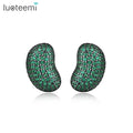 LUOTEEMI Cute Korean Emerald Green Earrings Pea Shape Tiny Green Cubic Zirconia Paved Diamond  Girls Stud Earrings