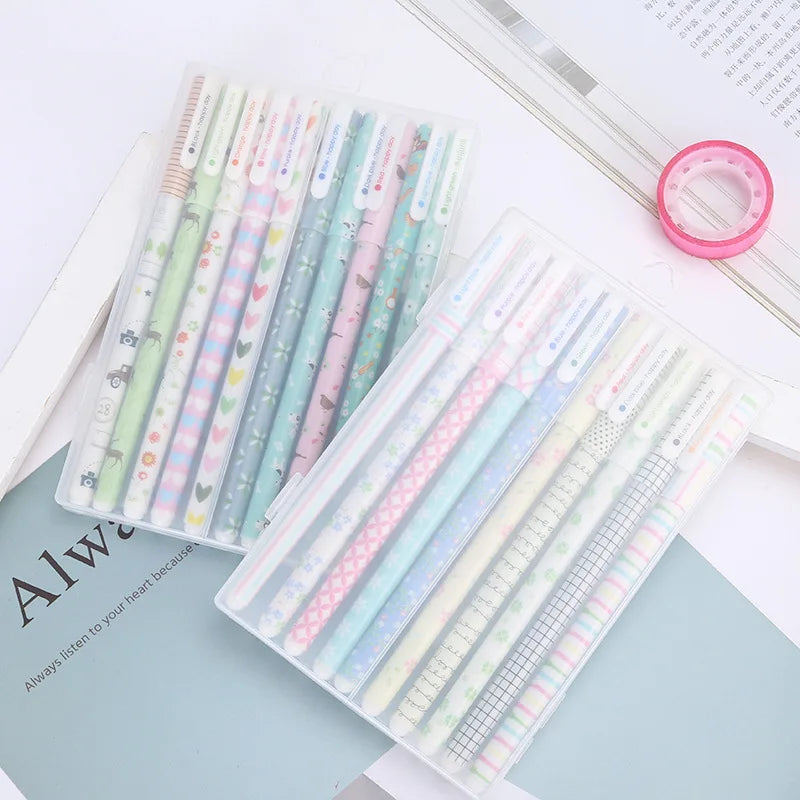 Korean Stationery Colors Gel Ink Pen Set Unique Fancy Diary Pen Cute Gel Pen 10pcs in Box