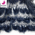 Fashion Navy Blue Heavy Feather Lace With Sequins French Tulle Beads Lace Fabric for Collection 2021 HY1435-7