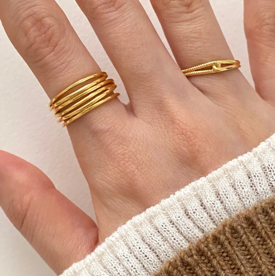 925 Sterling Silver Multi-line Ring 18K Gold  Geometric Minimalist Ring for Women Jewelry