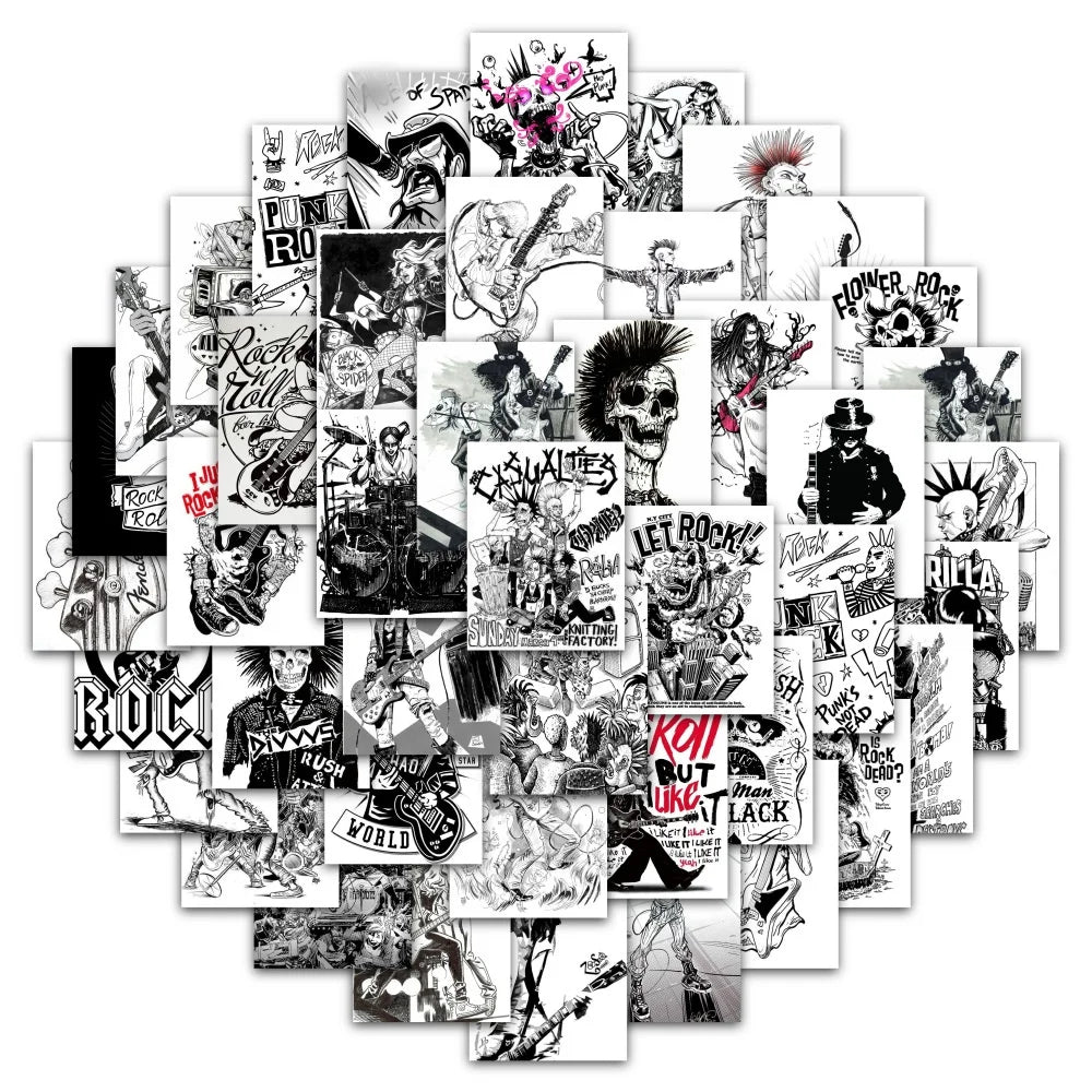 2025 NEW 63PCS Black and White USA Band Rock and Roll Music Sticker