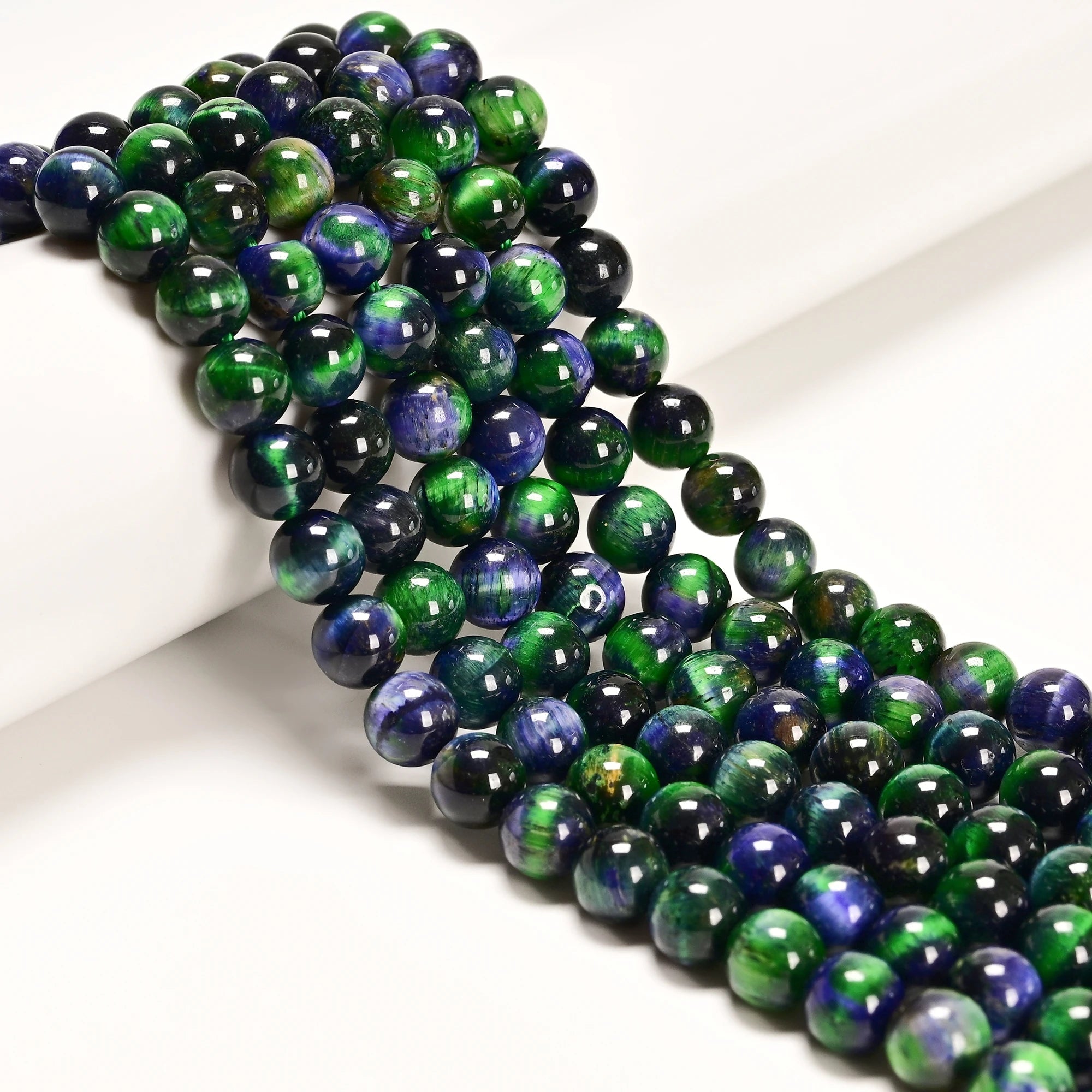 New Style Galaxy Green Blue Tiger Eye 6mm 8mm 10mm Smooth Round Stone Beads for  Jewelry Bracelet  Making