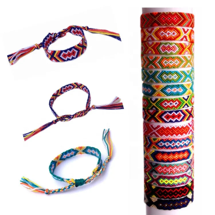 Wholesale Handmade Jewelry Nepal Waves Ethnic Adjustable Colorful Boho Rope Braided Friendship Bracelet