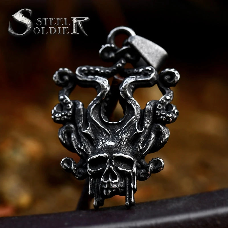SS8-1271P Unique Design Stainless Steel Skull Octopus Pendant for Men Retro Biker Men's Pendant Cool Jewelry Party