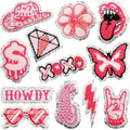 Iron on  Embroidery Sliver Edge pink Diamond Flower Hat Dollar Lighting Rock Chenille  Patch for Kid's Clothes Hat Bag